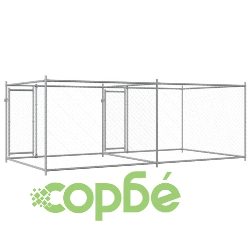 Кучешка клетка с врати сива 4x2x1,5 м поцинкована стомана ➤ топ цена ➤ sorbe.bg