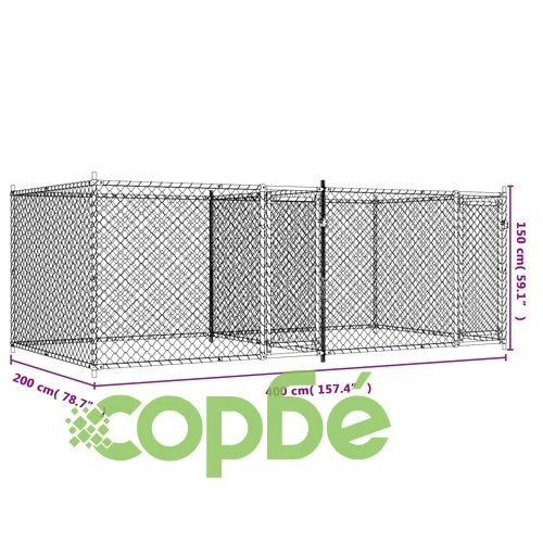 Кучешка клетка с врати сива 4x2x1,5 м поцинкована стомана ➤ топ цена ➤ sorbe.bg