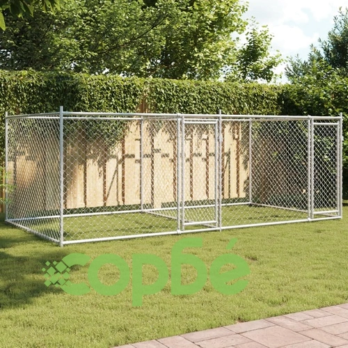 Кучешка клетка с врати сива 4x2x1,5 м поцинкована стомана ➤ топ цена ➤ sorbe.bg