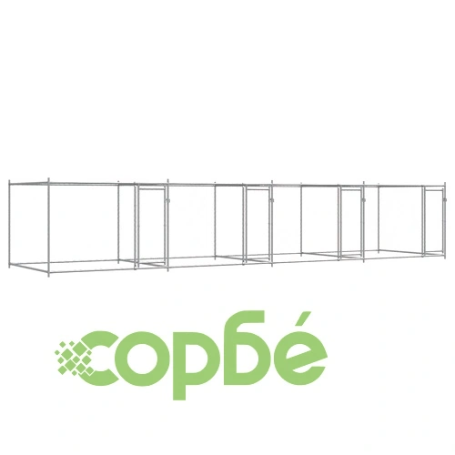 Кучешка клетка с врати сива 8x2x1,5 м поцинкована стомана ➤ топ цена ➤ sorbe.bg