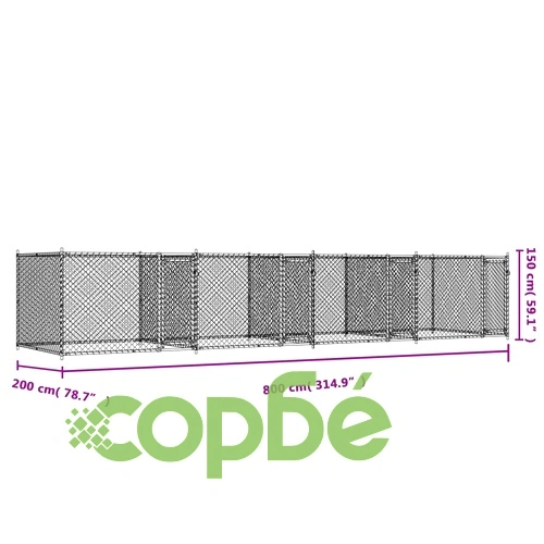 Кучешка клетка с врати сива 8x2x1,5 м поцинкована стомана ➤ топ цена ➤ sorbe.bg