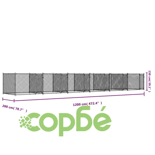 Кучешка клетка с врати сива 12x2x1,5 м поцинкована стомана ➤ топ цена ➤ sorbe.bg