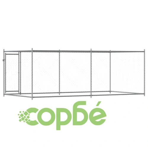 Кучешка клетка с врата сива 4x2x1,5 м поцинкована стомана ➤ топ цена ➤ sorbe.bg