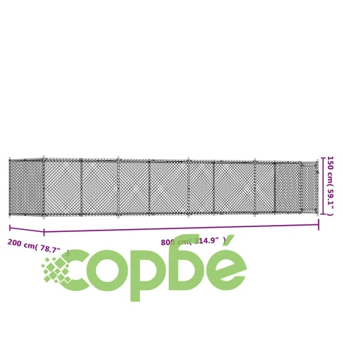 Кучешка клетка с врата сива 8x2x1,5 м поцинкована стомана ➤ топ цена ➤ sorbe.bg
