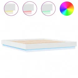 Рамка за легло с LED осветление, бяла, 200x200 см