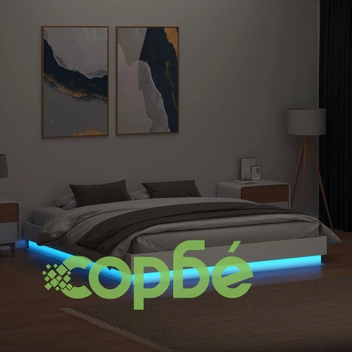 Рамка за легло с LED осветление, бяла, 200x200 см ➤ топ цена ➤ sorbe.bg