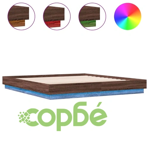 Рамка за легло с LED осветление, кафяв дъб, 200x200 см ➤ топ цена ➤ sorbe.bg