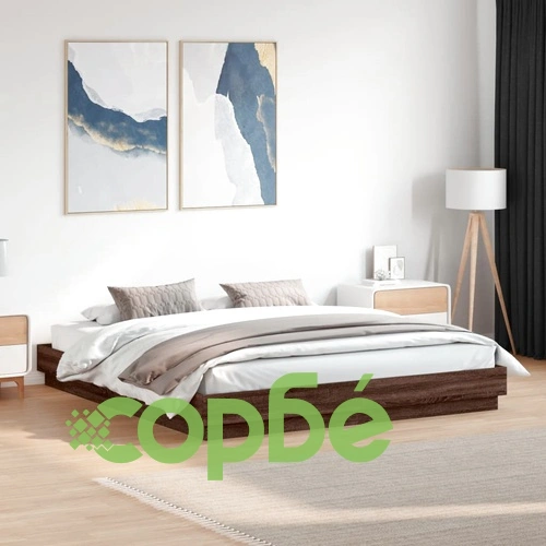 Рамка за легло с LED осветление, кафяв дъб, 200x200 см ➤ топ цена ➤ sorbe.bg