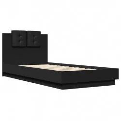 Рамка за легло с табла, черна, 100x200 см, инженерно дърво