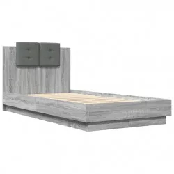 Рамка за легло с табла, сив сонома, 75x190 см, инженерно дърво