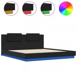 Рамка за легло с горна табла и LED светлина, черна, 200x200 см
