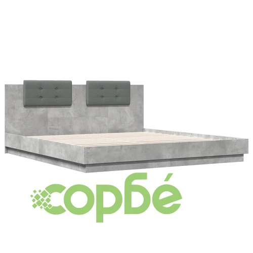 Рамка за легло с табла и LED осветление бетонно сив 200x200 см ➤ топ цена ➤ sorbe.bg