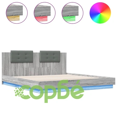 Рамка за легло с табла и LED осветление, сив сонома, 200x200 см ➤ топ цена ➤ sorbe.bg