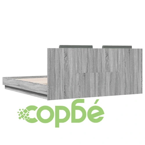 Рамка за легло с табла и LED осветление, сив сонома, 200x200 см ➤ топ цена ➤ sorbe.bg