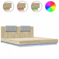 Рамка за легло с табла и LED осветление, дъб сонома, 180x200 см