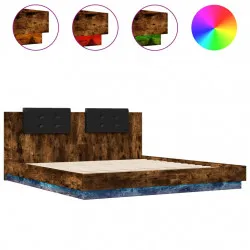 Рамка за легло с табла и LED осветление, опушен дъб, 180x200 см