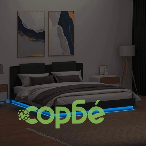 Рамка за легло с табла и LED осветление, черна, 160x200 см ➤ топ цена ➤ sorbe.bg