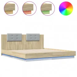 Рамка за легло с табла и LED осветление, дъб сонома, 160x200 см