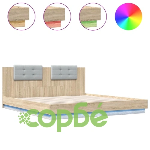 Рамка за легло с табла и LED осветление, дъб сонома, 160x200 см ➤ топ цена ➤ sorbe.bg