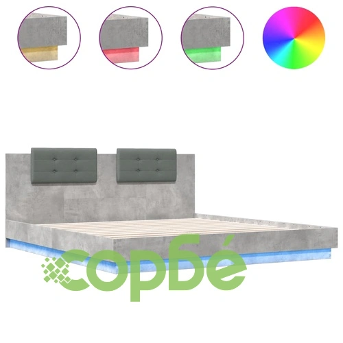 Рамка за легло с табла и LED осветление бетонно сив 160x200 см ➤ топ цена ➤ sorbe.bg