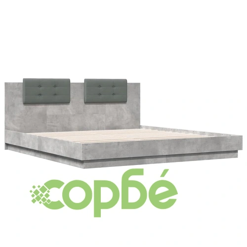 Рамка за легло с табла и LED осветление бетонно сив 160x200 см ➤ топ цена ➤ sorbe.bg