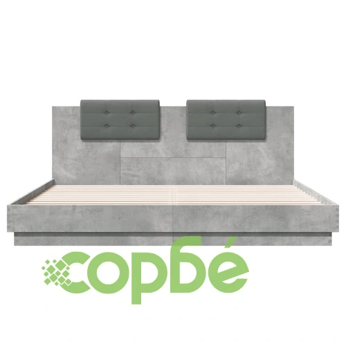 Рамка за легло с табла и LED осветление бетонно сив 160x200 см ➤ топ цена ➤ sorbe.bg