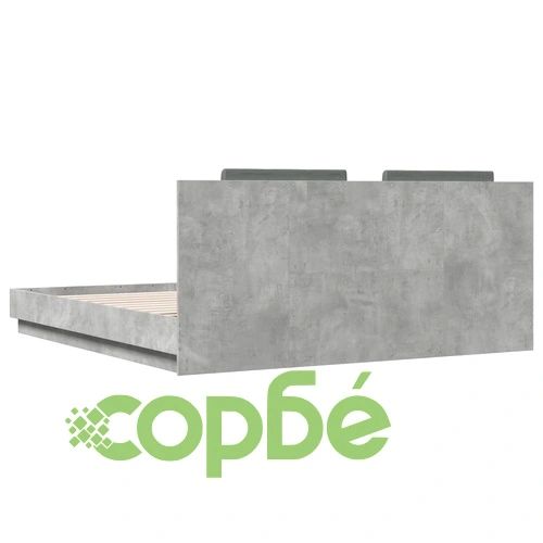 Рамка за легло с табла и LED осветление бетонно сив 160x200 см ➤ топ цена ➤ sorbe.bg