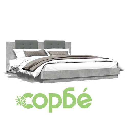 Рамка за легло с табла и LED осветление бетонно сив 160x200 см ➤ топ цена ➤ sorbe.bg