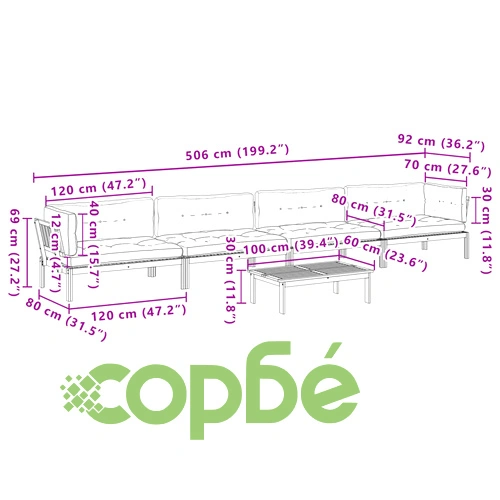 Градински комплект диван с възглавници, 5 части, акация масив ➤ топ цена ➤ sorbe.bg