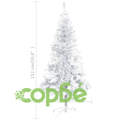 Изкуствена коледна елха със стойка сребриста 150 см PET ➤ топ цена ➤ sorbe.bg