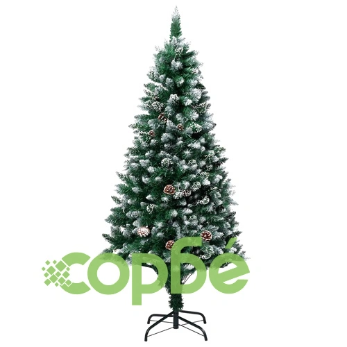 Изкуствено коледно дърво с шишарки и бял сняг, 180 см ➤ топ цена ➤ sorbe.bg