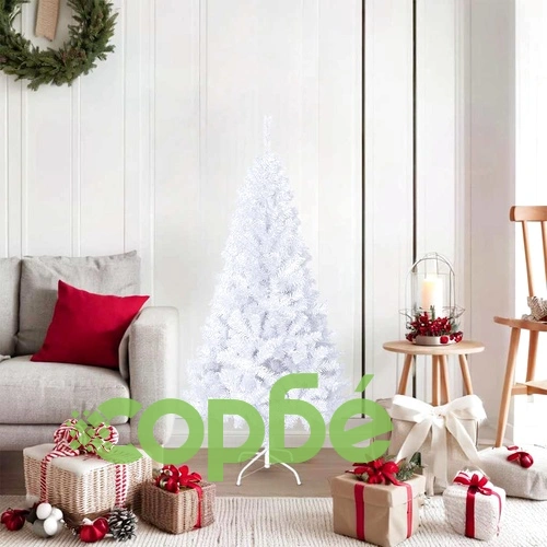 Изкуствена коледна елха с гъсти клонки, бяла, 150 см, PVC ➤ топ цена ➤ sorbe.bg