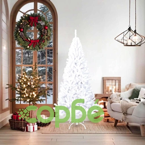 Изкуствена коледна елха с гъсти клонки, бяла, 180 см, PVC ➤ топ цена ➤ sorbe.bg