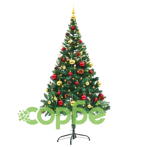Изкуствена готова осветена коледна елха с топки зелена 150 см ➤ топ цена ➤ sorbe.bg