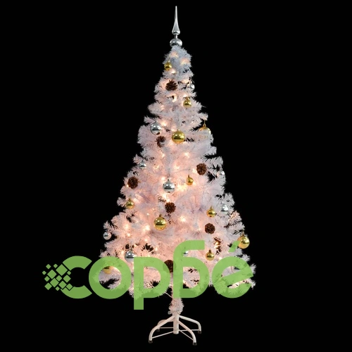 Изкуствена готова осветена коледна елха с топки бяла 150 см ➤ топ цена ➤ sorbe.bg