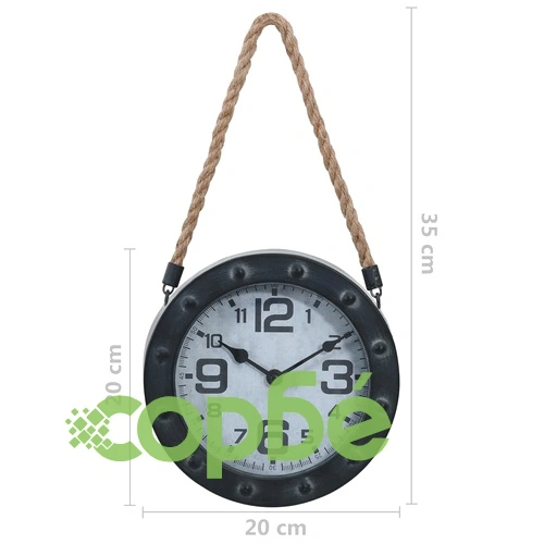 321477  Wall Clock with Rope Black 20 cm Metal and MDF ➤ топ цена ➤ sorbe.bg