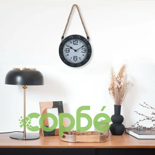 321477  Wall Clock with Rope Black 20 cm Metal and MDF ➤ топ цена ➤ sorbe.bg