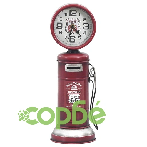 321486  Table Clock Red 13x13x39 cm Iron and MDF ➤ топ цена ➤ sorbe.bg