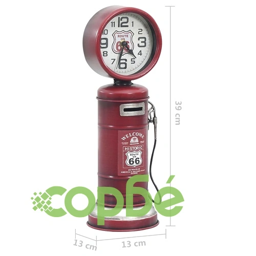 321486  Table Clock Red 13x13x39 cm Iron and MDF ➤ топ цена ➤ sorbe.bg