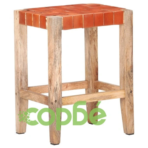 Бар табуретки, 2 бр, кафяви, естествена кожа, 60 см ➤ топ цена ➤ sorbe.bg