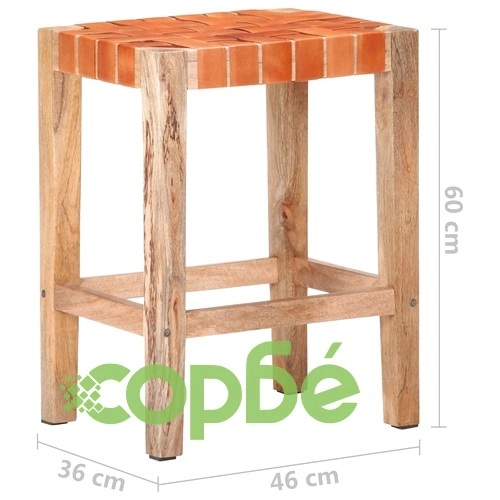 Бар табуретки, 2 бр, кафяви, естествена кожа, 60 см ➤ топ цена ➤ sorbe.bg