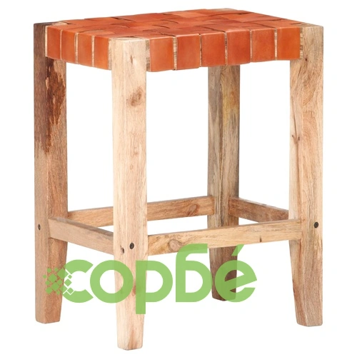 Бар табуретки, 2 бр, кафяви, естествена кожа, 60 см ➤ топ цена ➤ sorbe.bg