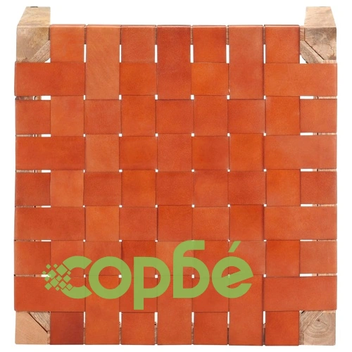 Табуретка светлокафява естествена кожа и мангово дърво масив ➤ топ цена ➤ sorbe.bg