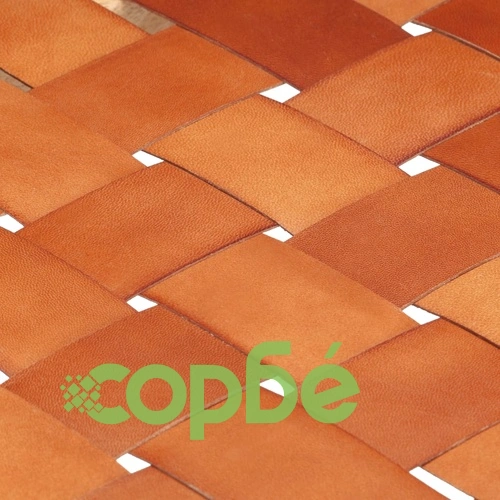 Табуретка светлокафява естествена кожа и мангово дърво масив ➤ топ цена ➤ sorbe.bg