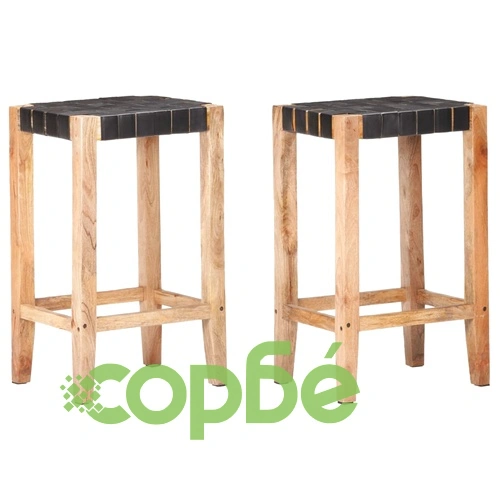 Бар табуретки, 2 бр, черни, естествена кожа, 75 см ➤ топ цена ➤ sorbe.bg