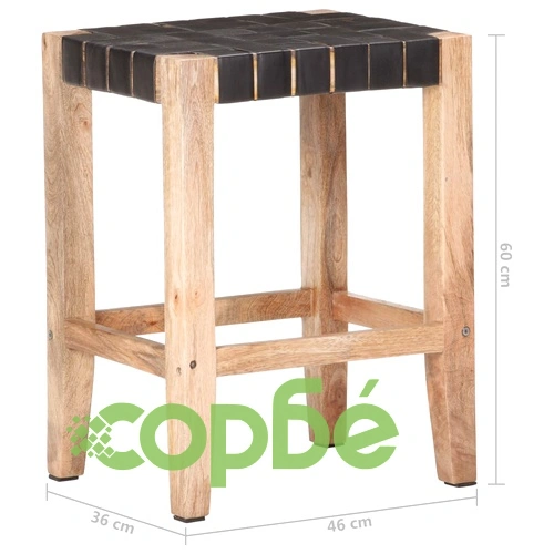 Бар табуретки 2 бр черни естествена кожа манго масив 46x36x60см ➤ топ цена ➤ sorbe.bg