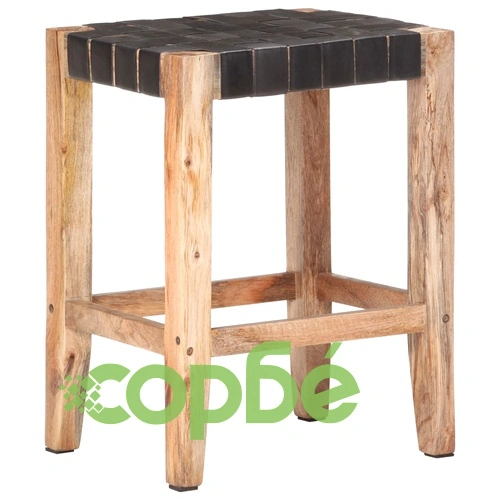 Бар табуретки 2 бр черни естествена кожа манго масив 46x36x60см ➤ топ цена ➤ sorbe.bg