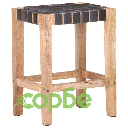 Бар табуретки 2 бр черни естествена кожа манго масив 46x36x60см ➤ топ цена ➤ sorbe.bg
