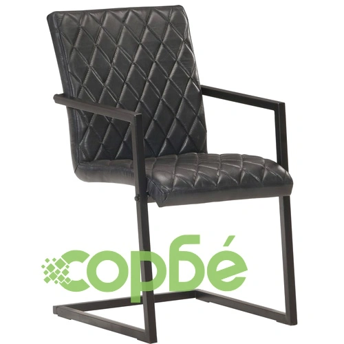 Конзолни трапезни столове, 2 бр, черни, естествена кожа ➤ топ цена ➤ sorbe.bg