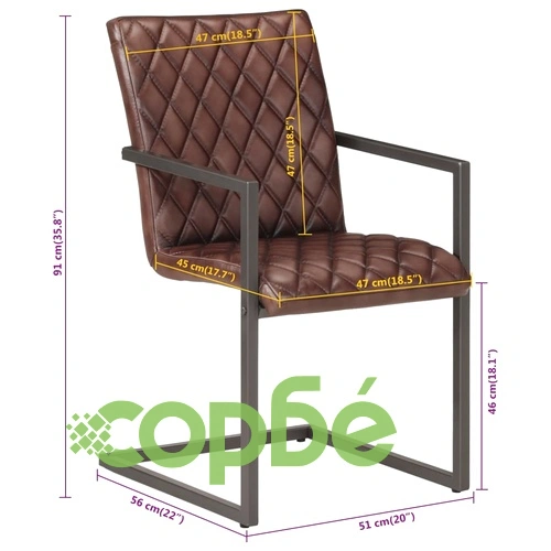 Конзолни трапезни столове, 2 бр, кафяви, естествена кожа ➤ топ цена ➤ sorbe.bg